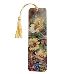 Vintage 90s Lena Liu Sunflowers Tassel Bookmark yellow floral 1995 Artworks LL65